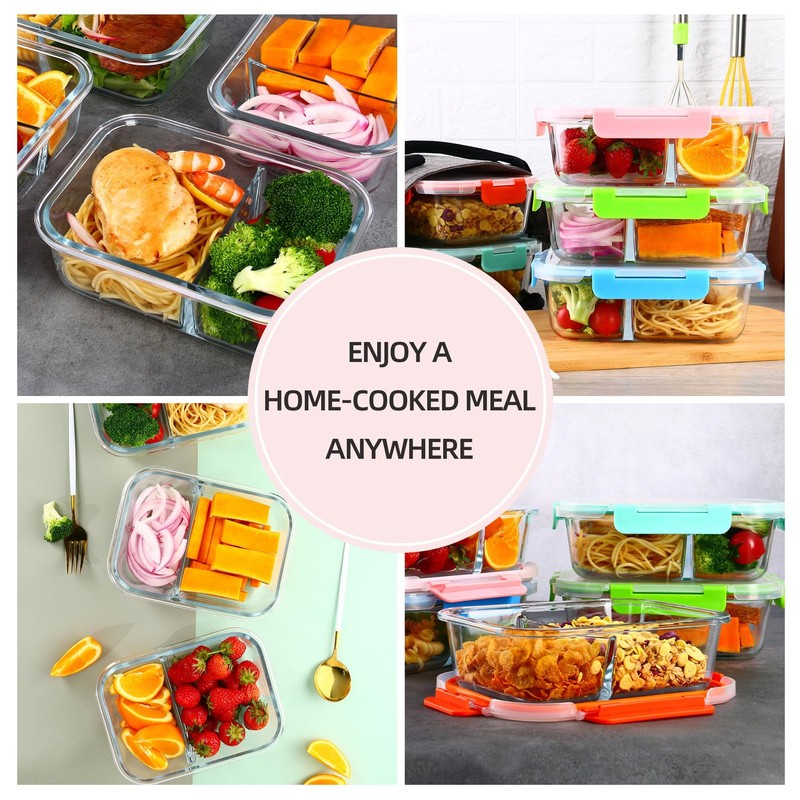 5-Pack,2 Compartment Glass Meal Prep Containers Set,34oz, Divided Food Storag... gallery