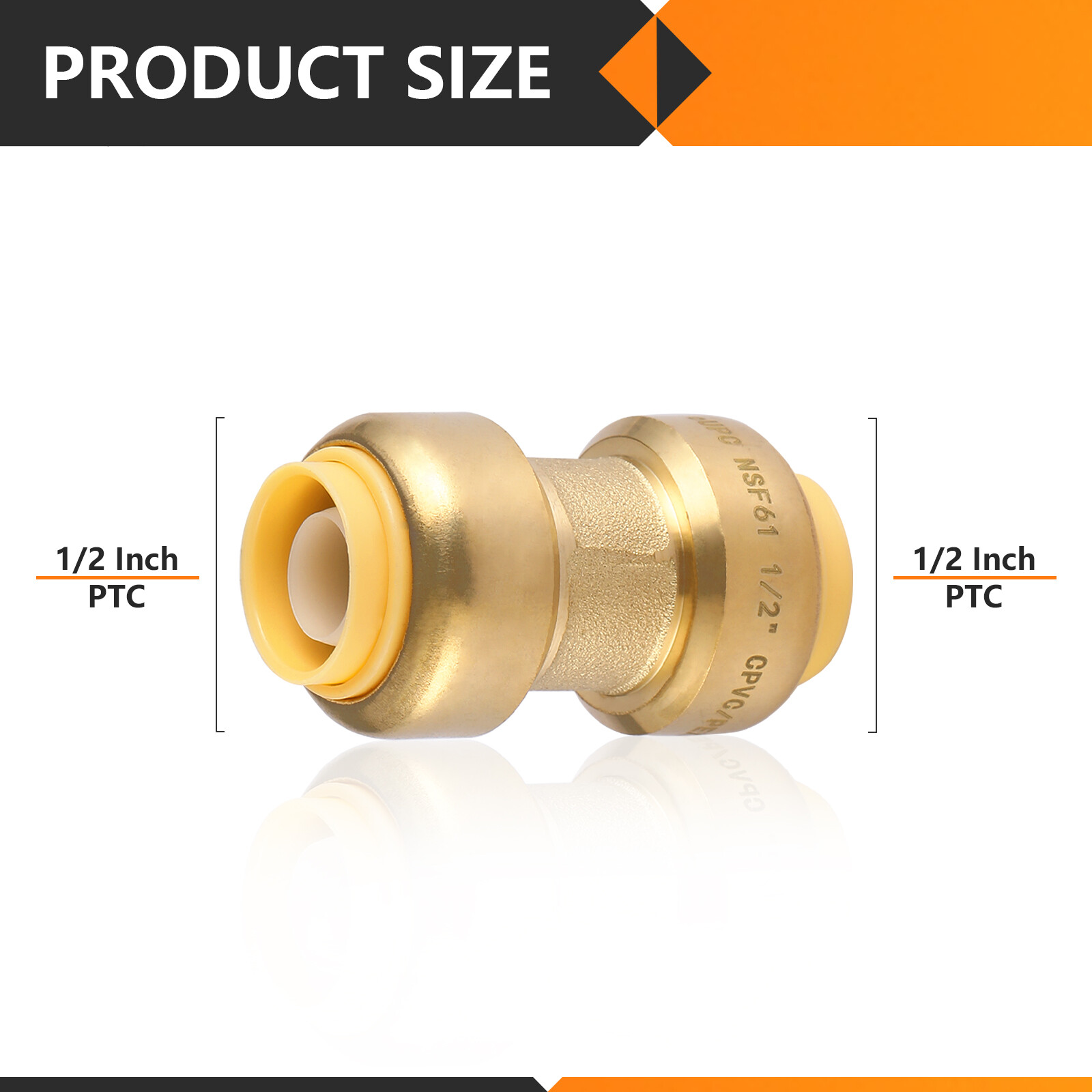 EFIELD (2 to 100 Packs) 1/2" Push Fit Coupling & Clip Brass Fitting Lead Free gallery