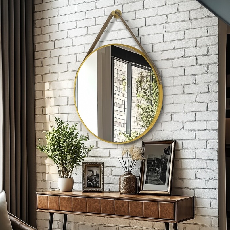Large 24/28/32” Round Wall Mirror with Chain Easy-to-Hang Circular Wall Mirrors gallery