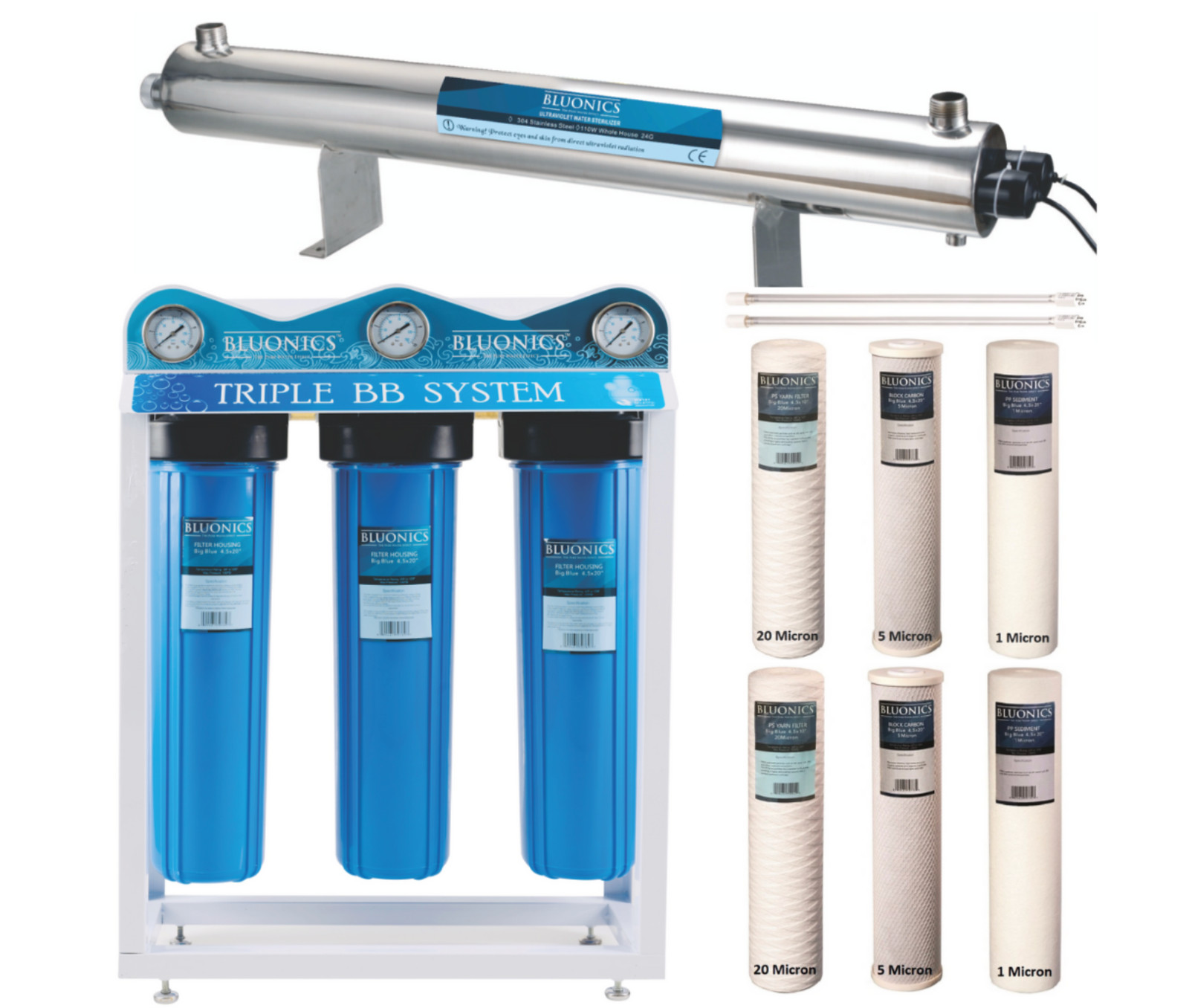 110W UV Whole House Water Filter System 24GPM Triple Big Blue w/ Extra Filters gallery