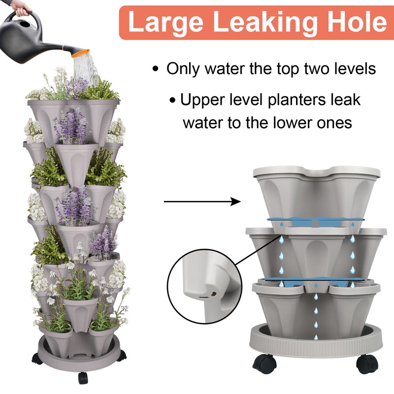 7-Tier Stackable Planters Vertical Planter Garden Flower Pot w/ 4 Wheels & Tools gallery