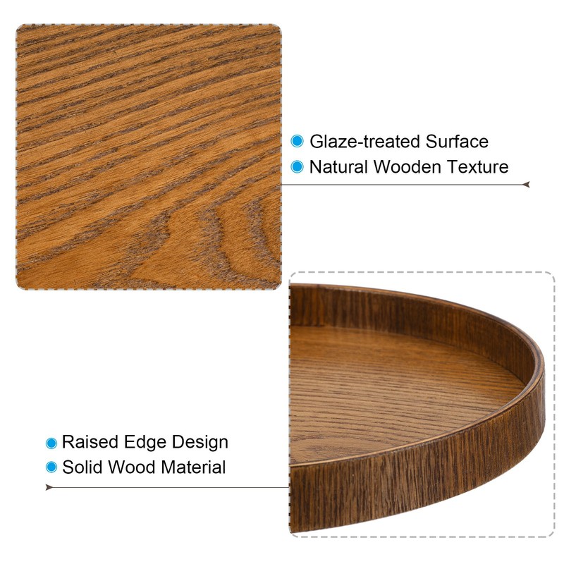 11" Wood Serving Tray Round Decorative Platter Home Kitchen Table Brown gallery