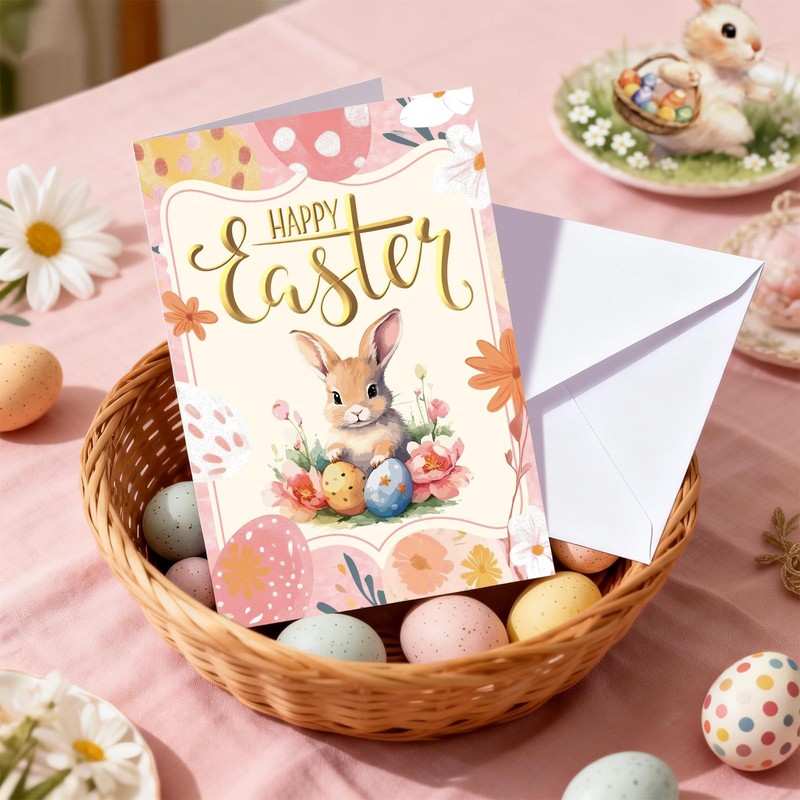 24 Pack Gold Foiled Vintage Bulk Easter Cards with 4 x 6 inches, Pink gallery