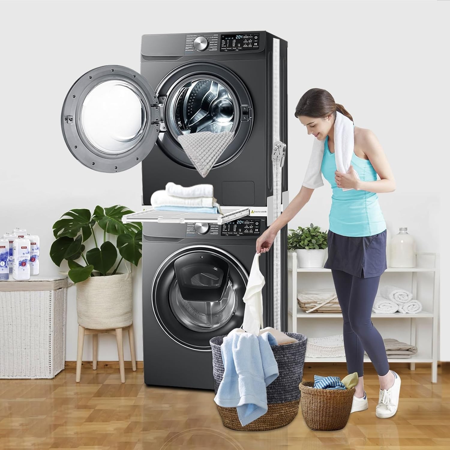 Washer Dryer Stacking Kit Adjustable Universal 29 Inch with Drying Rack gallery