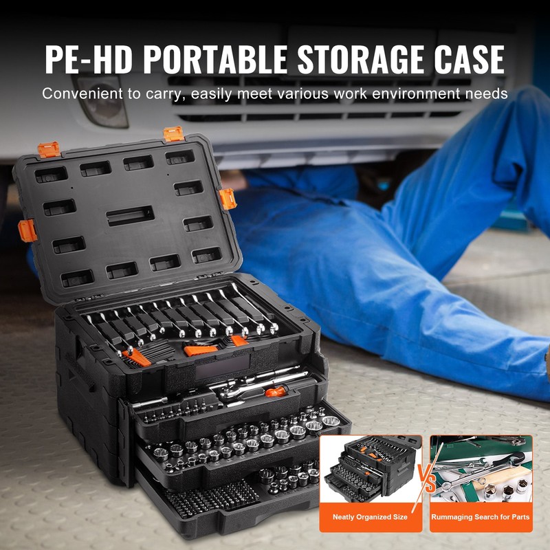 VEVOR Mechanics Tool Set and Socket Set 1/4in 3/8in 1/2 in Drive Sockets 450Pcs gallery