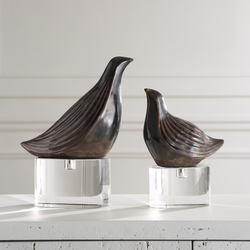 Uttermost 18144 Nesting Bird Ceramic Animal Sculpture - Set of 2 - Grey gallery