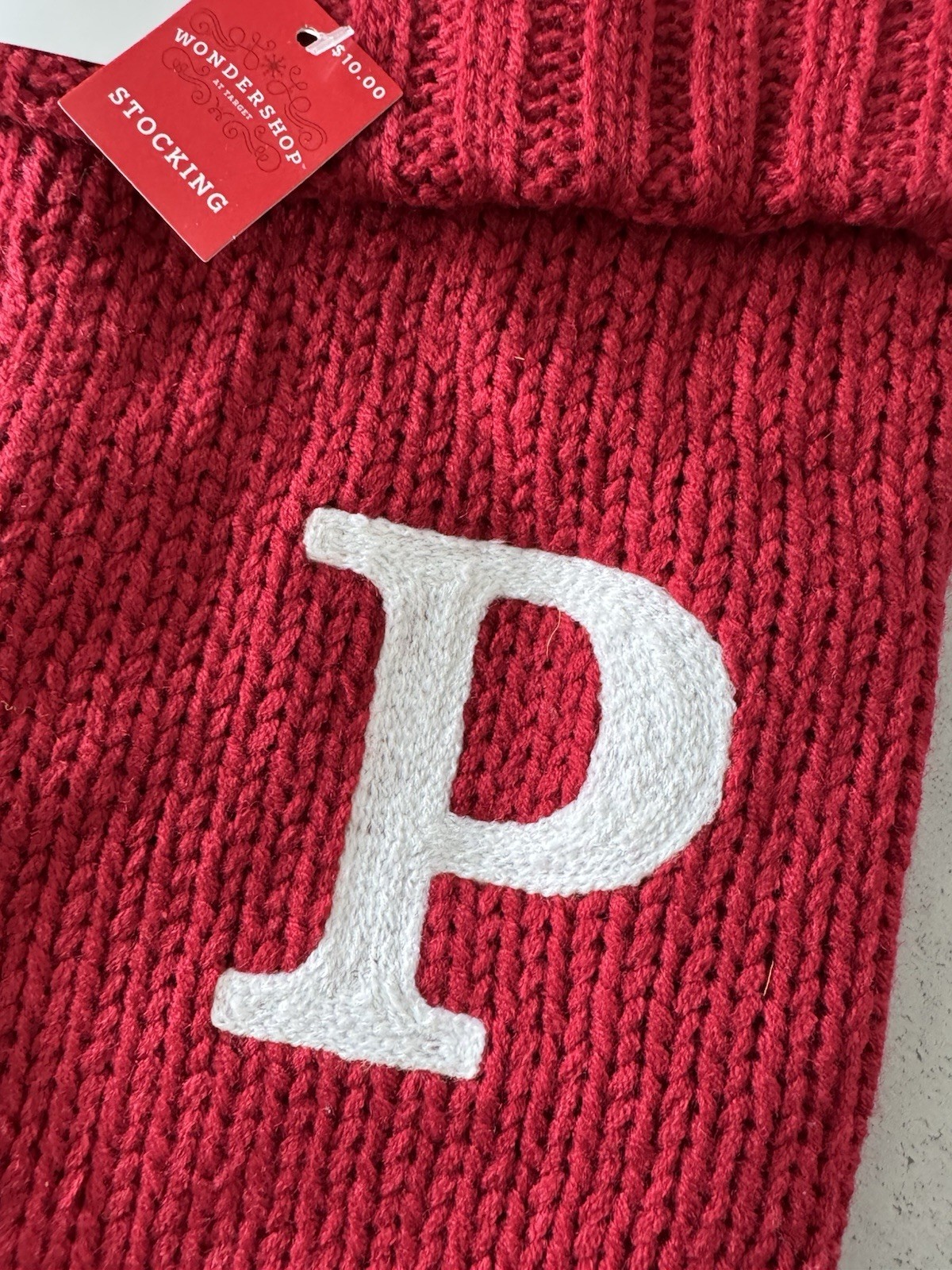 Red Knit Monogram Christmas Stocking with Initial “P” gallery