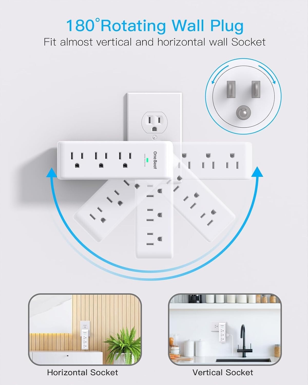 Surge Protector Outlet Extender with Rotating Plug, 9 AC Multi Plug Wall Outlet gallery