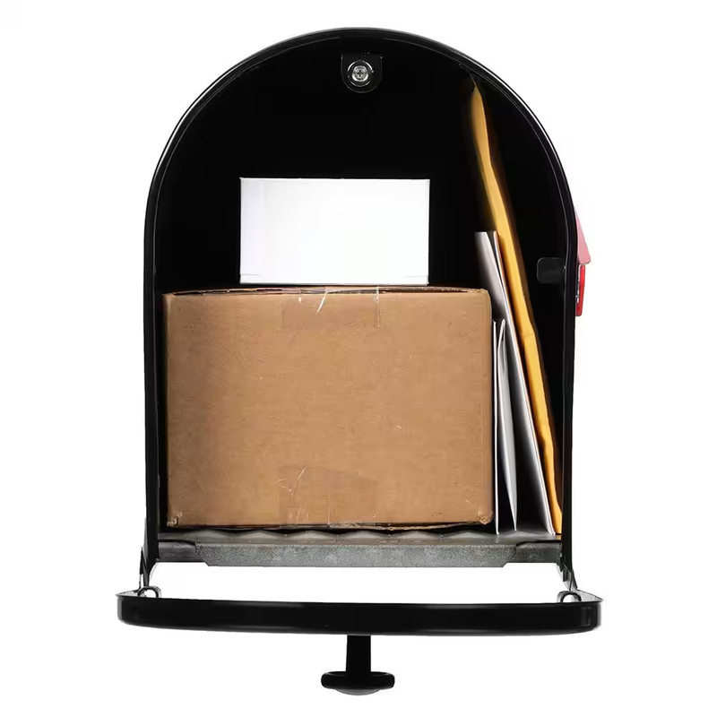 Black Large Outback Double Door Post Mount Mailbox Steel Mount Brass Mailboxes gallery
