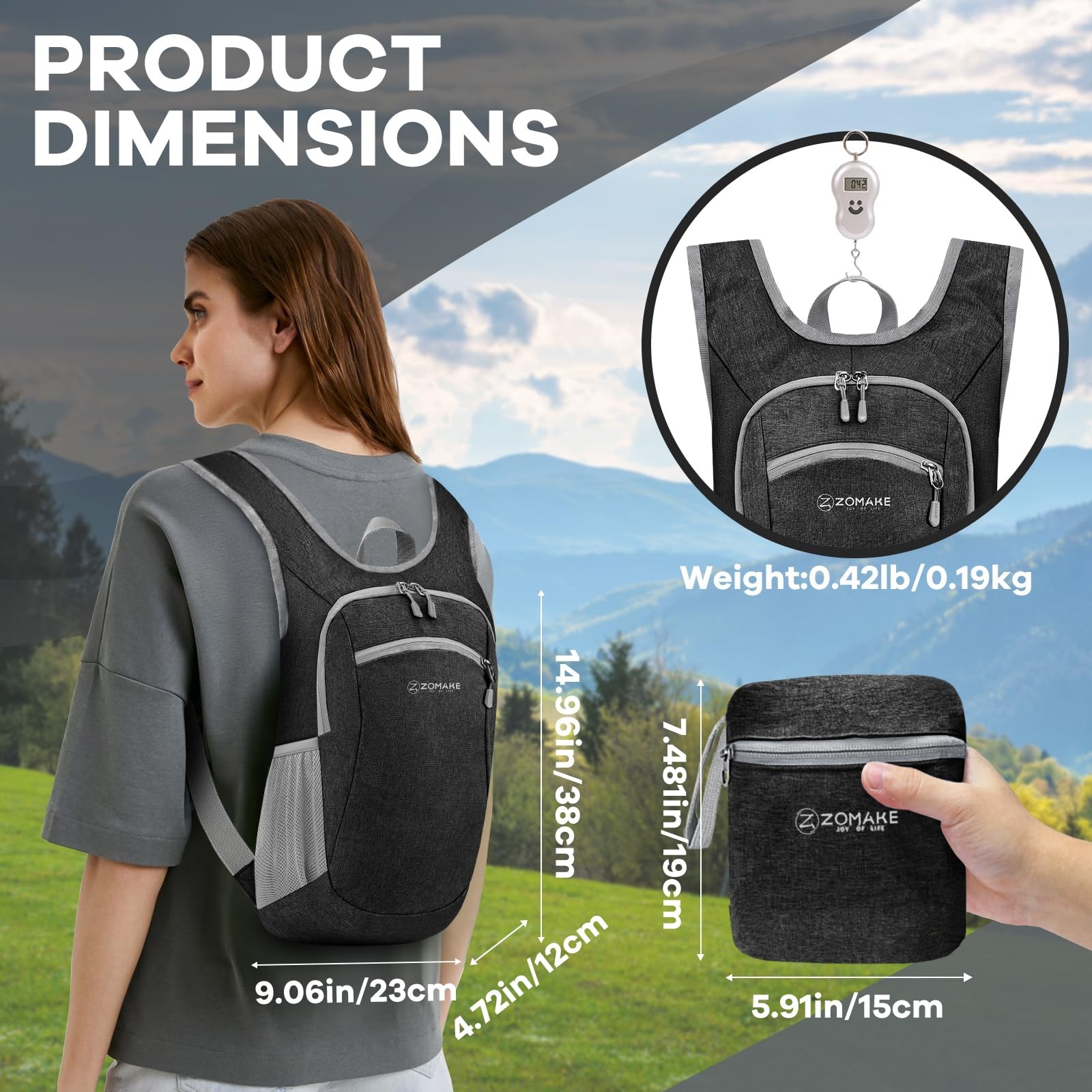 Ultra Lightweight Packable Backpack 10L Foldable Water Resistant Black 2