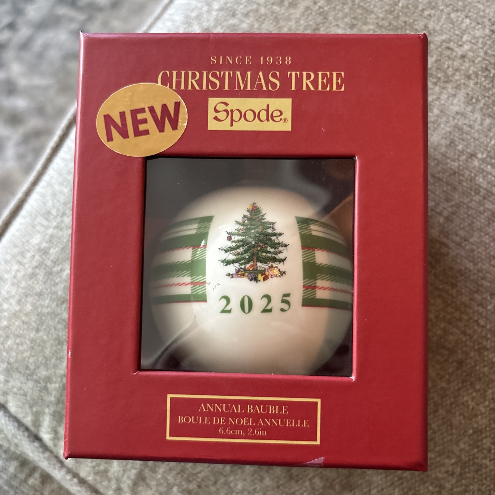 Spode Christmas Tree Annual Bauble 2025 Porcelain Ornament Plaid Tree Design gallery
