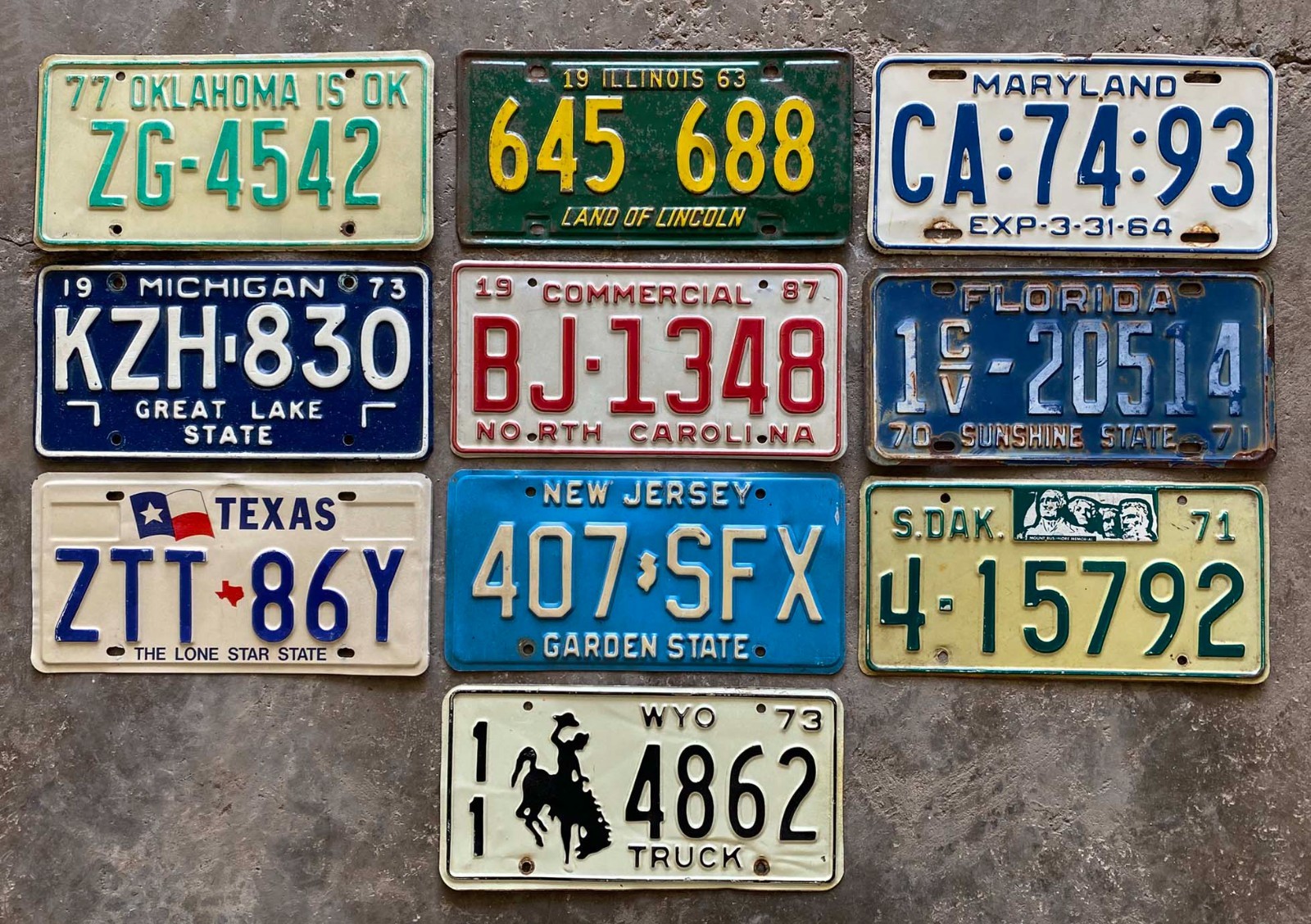 Vintage Craft Mixed State Decorator Flea Market License Plate Lot 1963 to 1994 gallery