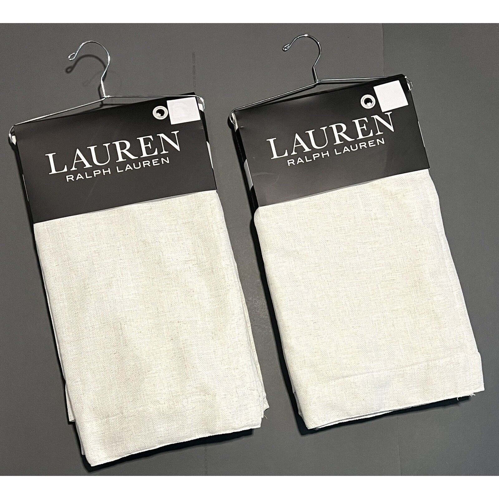 4 Ralph Lauren Linen Herringbone BLACKOUT Window Curtains Panels 52x96" Natural gallery