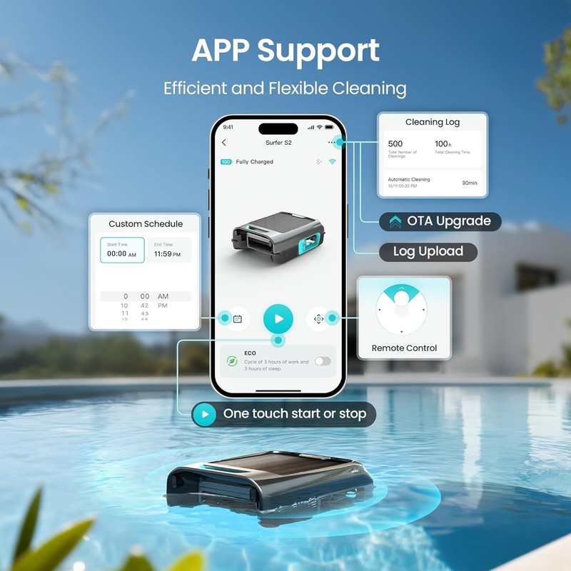 EcoSurfer S2 Solar Powered Pool Surface Skimmer Robot with APP Support,24/7 Gray gallery