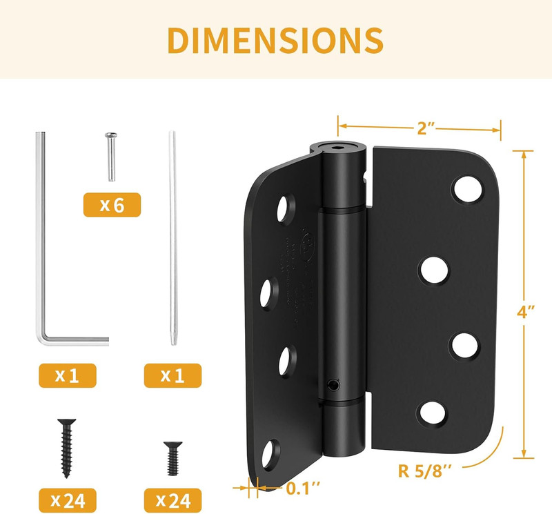 3 Pack Self Closing Door Hinges 4 Inch, Matte Black Spring Loaded Hinges with 5/ gallery