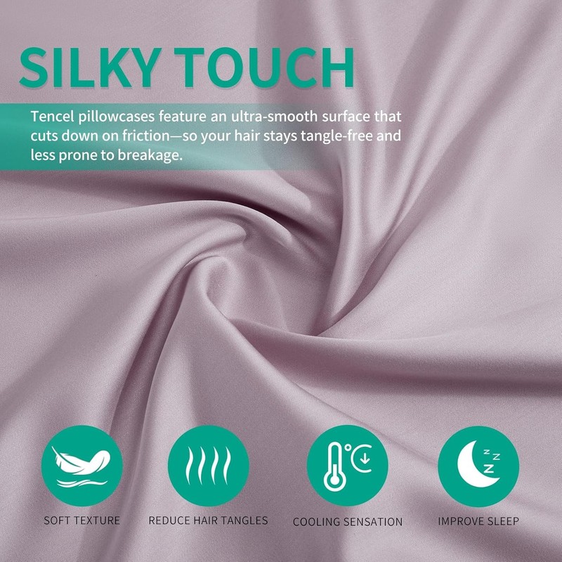 Premium 100% Eucalyptus Tencel Lyocell Cooling Pillowcase Set of 2 Moisture gallery