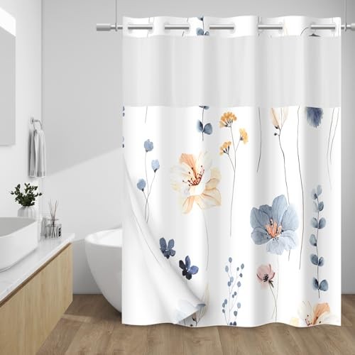 No Hook Shower Curtain with Snap in Liner - 71"W x 74"L (Pack of 1) Blue Beige gallery
