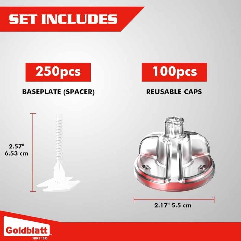 Goldblatt Tile Leveling System 250PC 1/16" Tile Spacer 100 Cap w/Anti-Shift Ring gallery