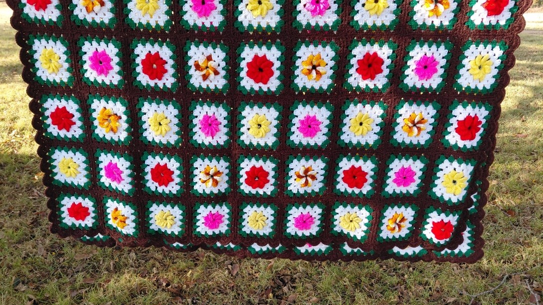 Granny Square Handmade Cro Afghan. Flower Pattern. 56 in. x 70in. gallery
