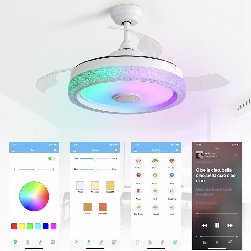 42'' RGB LED Ceiling Fan Light Dimmable Adjustable Wind Speeds w/ Music Speaker gallery