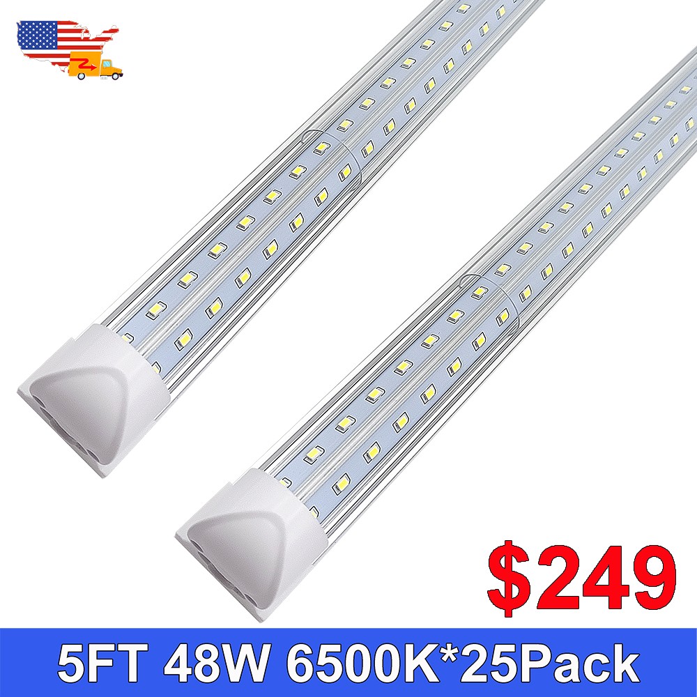 25 Pack T8 Integrated 5Ft Led Tube Light Bulb 48W 6500K Clear Led Garage Fixture gallery