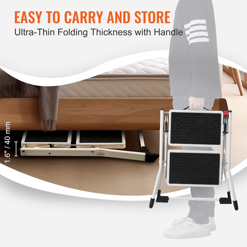 VEVOR Step Stool Ladder 2-Step Foldable 3 Adjustable Height Max Load 330lbs gallery
