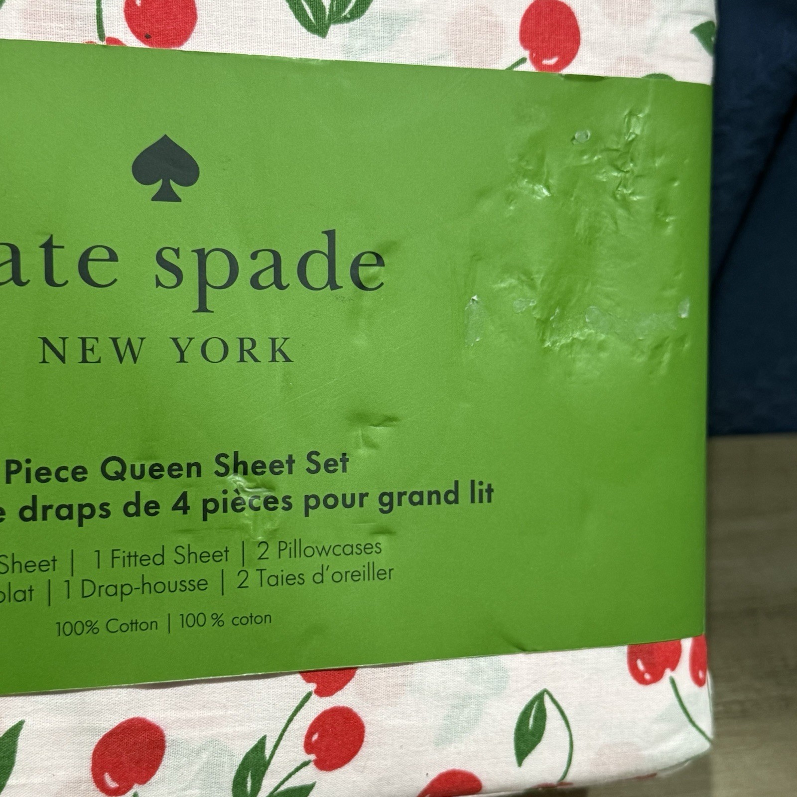 NWT Kate Spade Cherry Toss Pink Cherry Print 100% Cotton Queen Sheet Set 4pc gallery