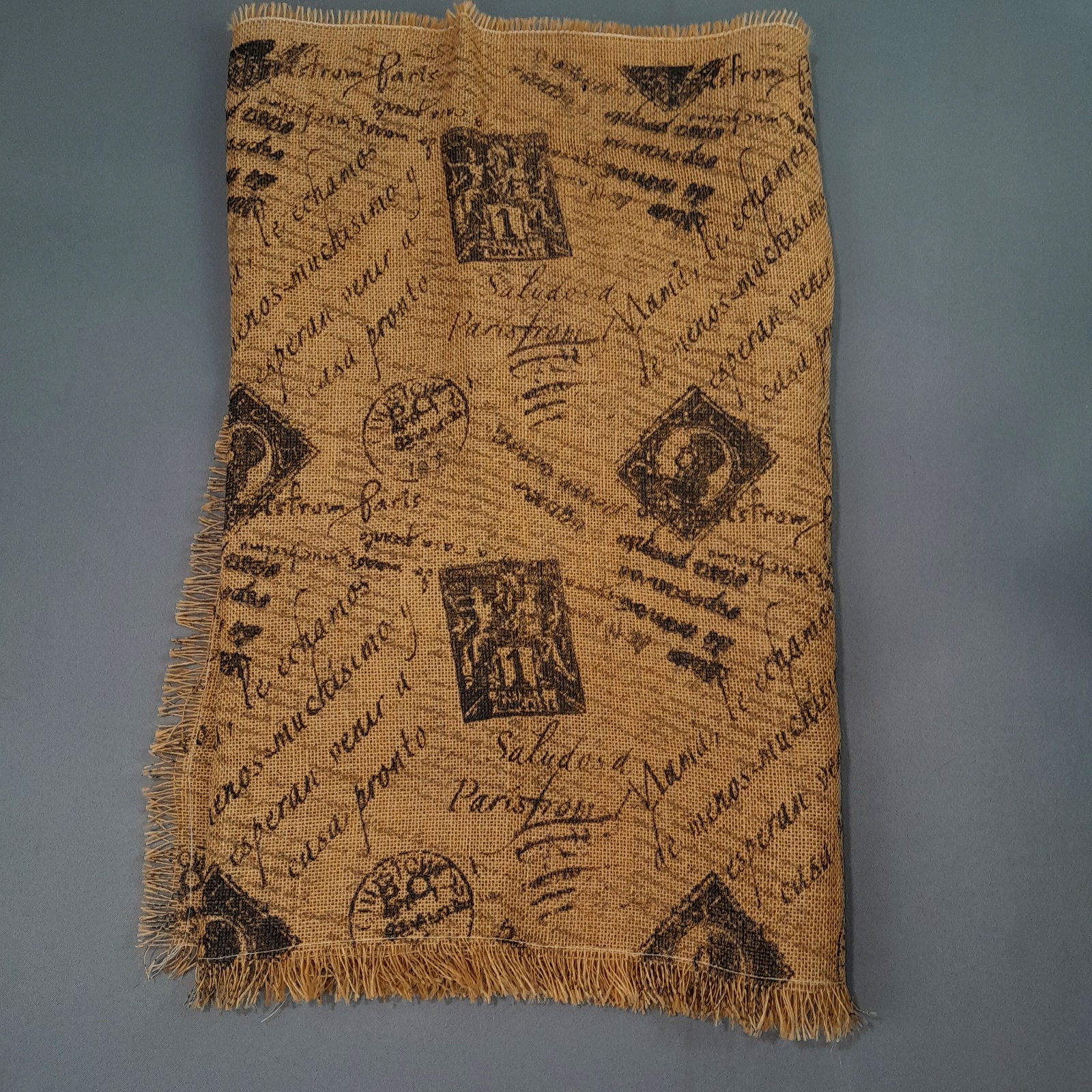Table Runner Topper Brown Burlap French Country Paris Postage Grain Sack 23X58 gallery