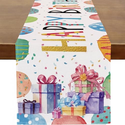 Happy Birthday Table Runner Colorful Balloon Gifts 13x48 Inch Birthday Gifts gallery