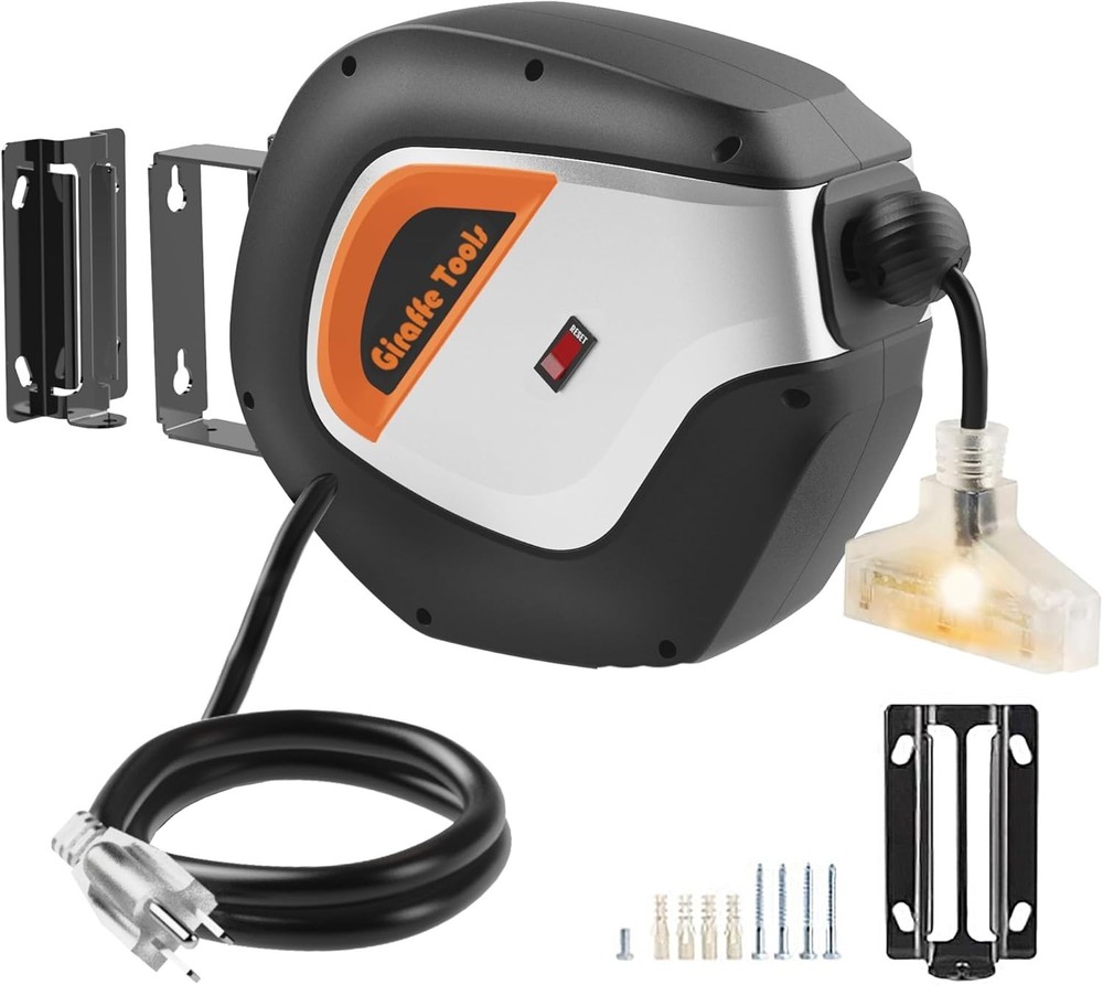 Giraffe Tools 50FT Retractable Extension Cord Reel 14/3AWG SJT Power Cord Reel