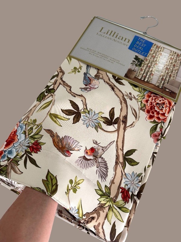 Lillian August Window Curtains 2 Panels 38 x 96" Cream Birds Drapers Back Tab gallery