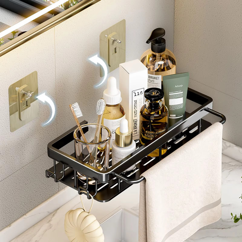 Bathroom Shelf No Drill Wall Mounted Shampoo Bottle Shower Corner Rack Toilet St gallery