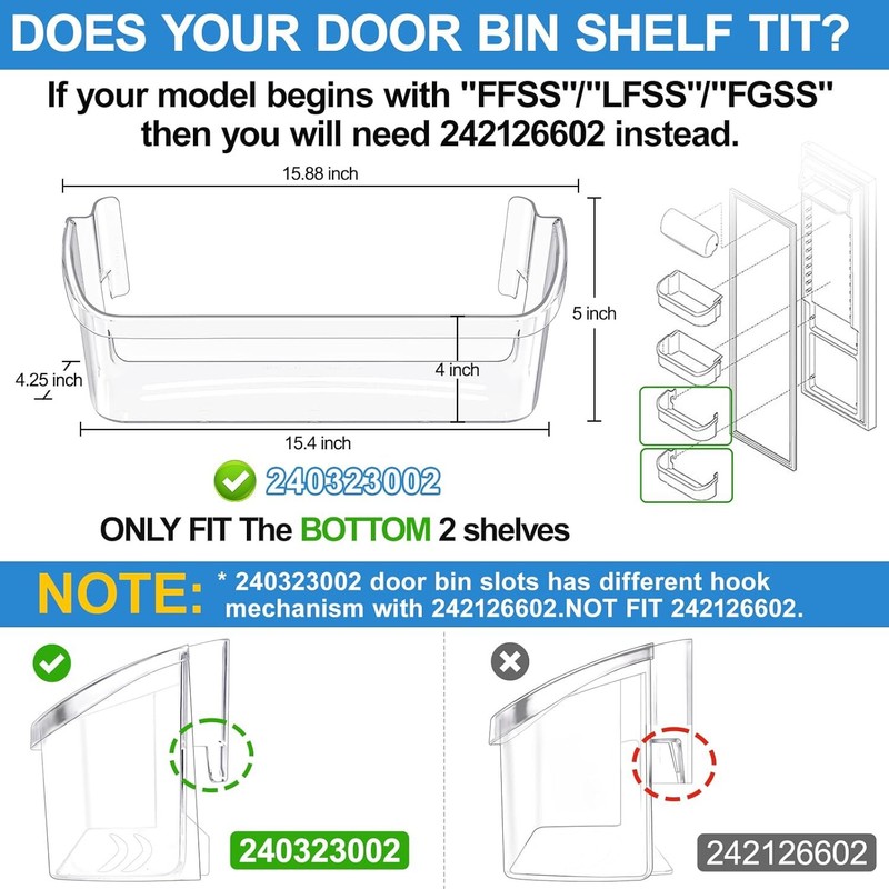 2 PACK 240323002 Refrigerator Door Bin Shelf Fit Frigidaire Door Shelf PS429725 gallery