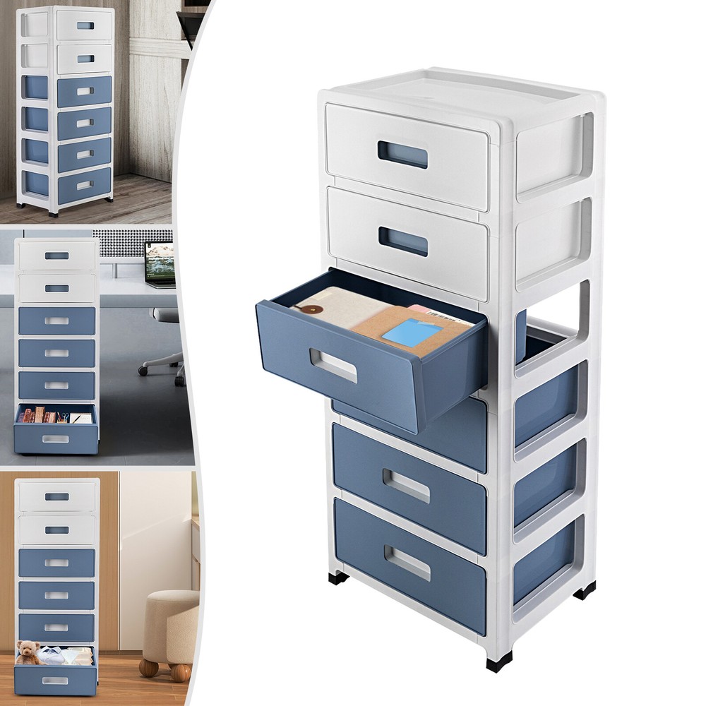 White Drawer Cabinet Plastic with Rollers Rolling Container with Drawers Trolley