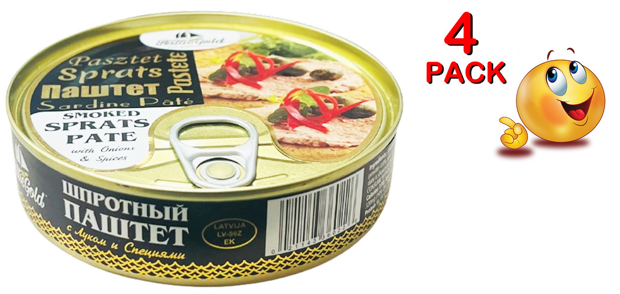 4 PACK - Smoked SPRATS PATE with ONION & Spices 160g BALTIC GOLD Made in LATVIA gallery