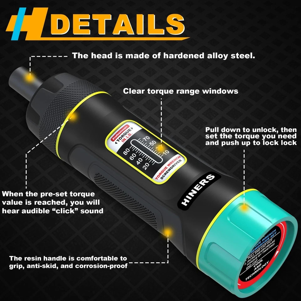 31 Piece Torque Screwdriver Wrench Driver Set 1/4" 10-80 Inch Pounds lbs with... gallery