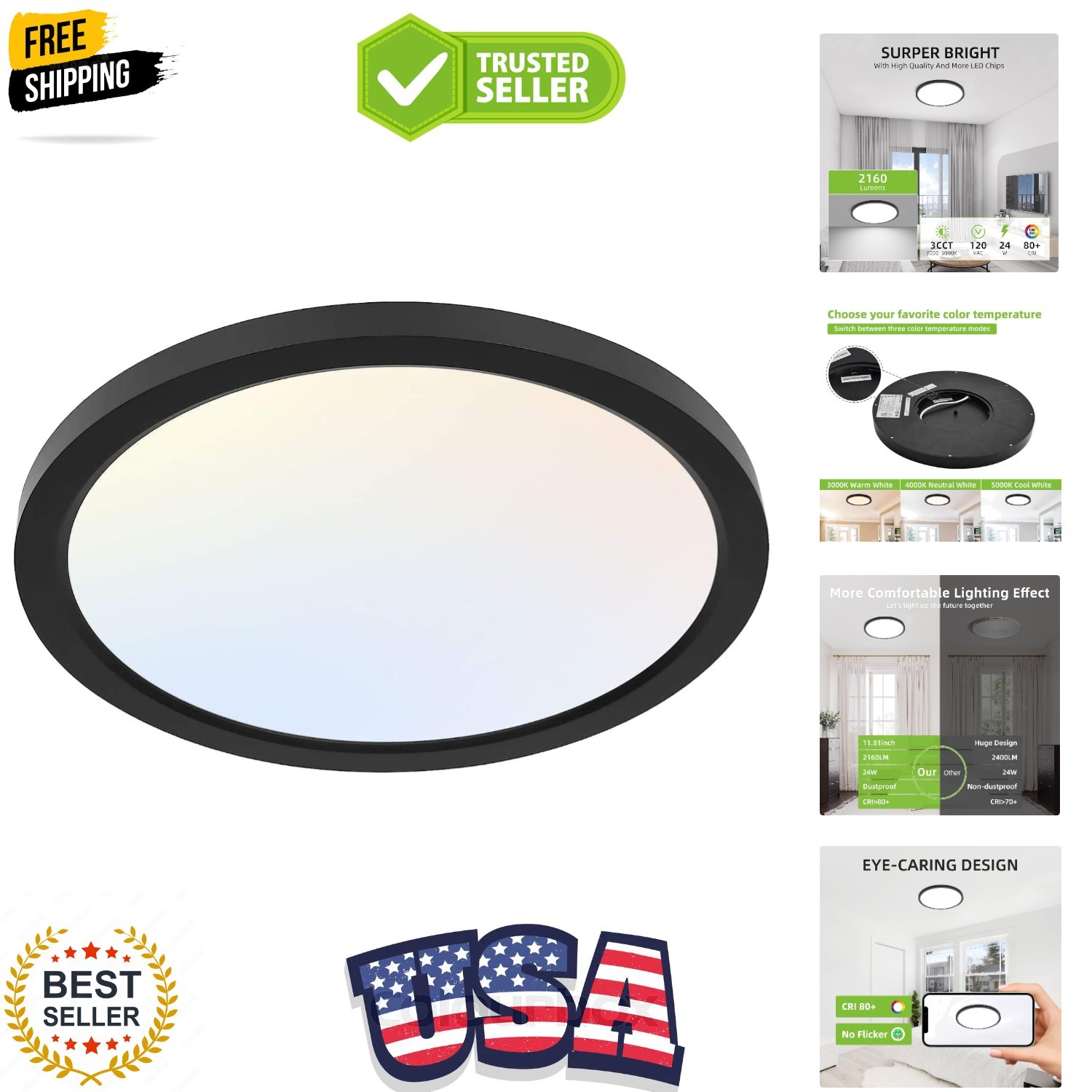 12 Inch Selectable CCT LED Round Flat Panel Light, 24W 3000K/4000K/5000K, Edg... gallery