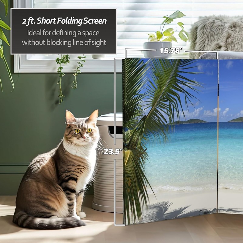 Red Lantern 2ft 3-Panel Folding Screen Beach Canvas Room Divider Blue 47"W NEW gallery