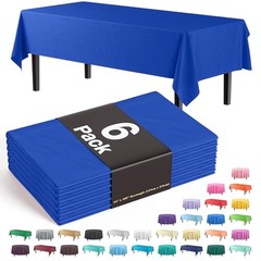 Party Solids 6-Pack Premium Plastic Tablecloth 54in. X108in. Rectangle Blue