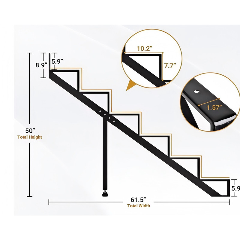 Steel Stair Riser 6 Step Stair Stringer Height 50in,MAX Load Capacity:500lb,2pcs gallery
