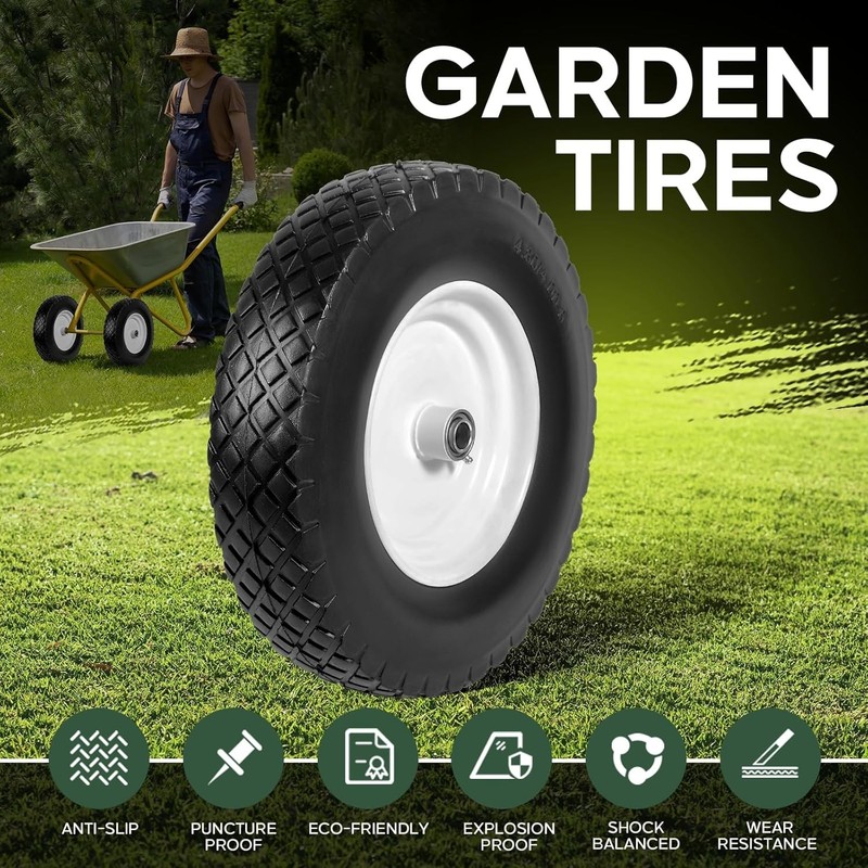 NEW 16in Solid Flat Free Tires Wheels 2PCS 4.80/4.00-8 Airless Wheelbarrow Cart gallery