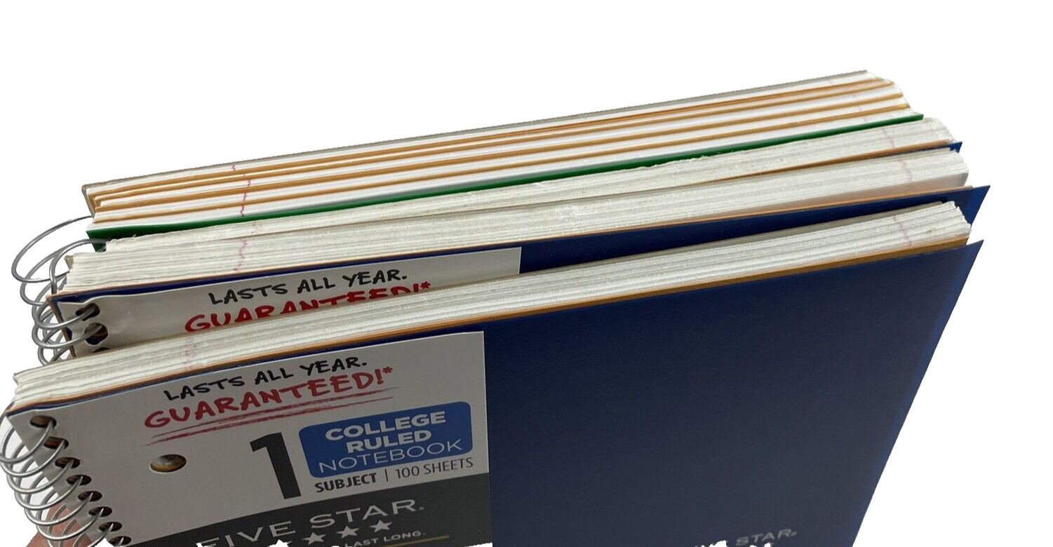 Mead Five Star 5 Subject Wide Ruled Notebook + 3x 1 Subject Spiral lot 4 gallery