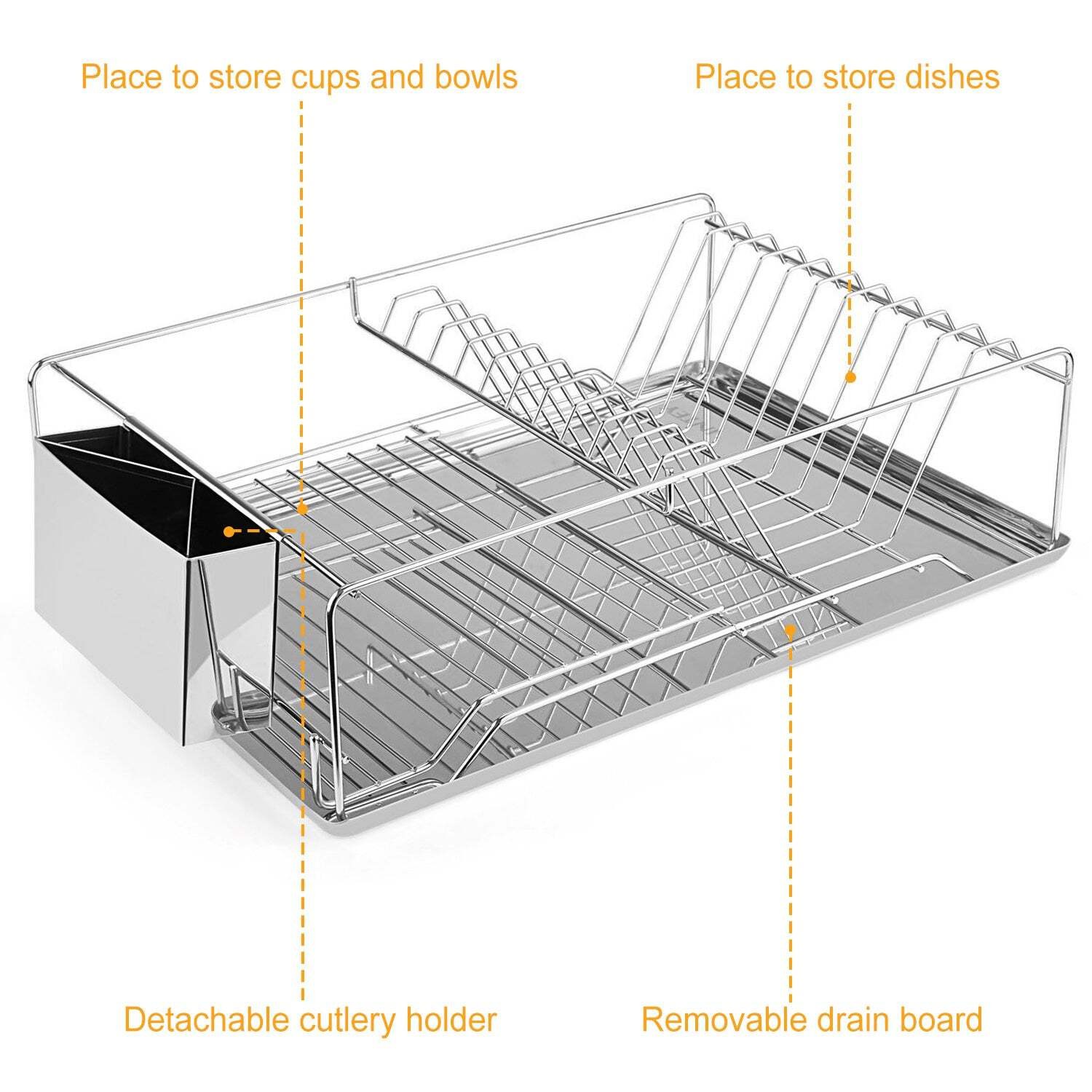 Dish Drying Rack Stainless Steel Dish Rack w/ Drainboard Cutlery Holder Kitchen gallery