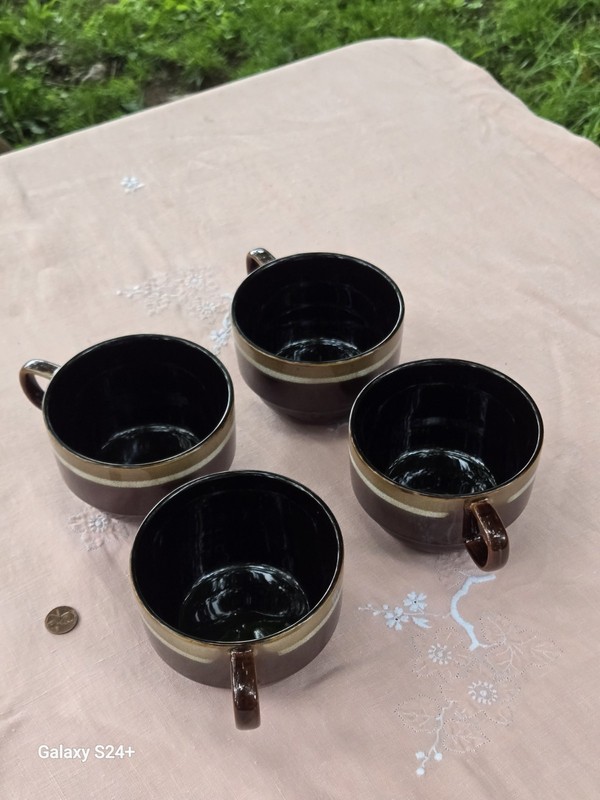Pier 1 Brown/Beige Rustic Stacking Coffee Soup Mug - Set of 4 gallery