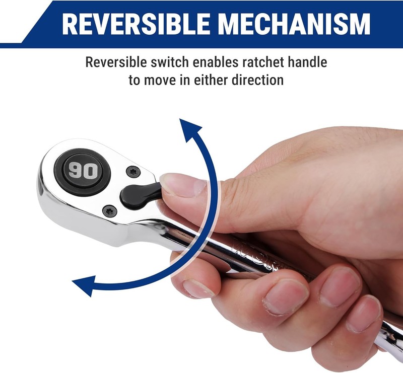 WORKPRO Low Profile 1/2-Inch Drive Ratchet 90-Tooth Quick-release Ratchet Wrench gallery
