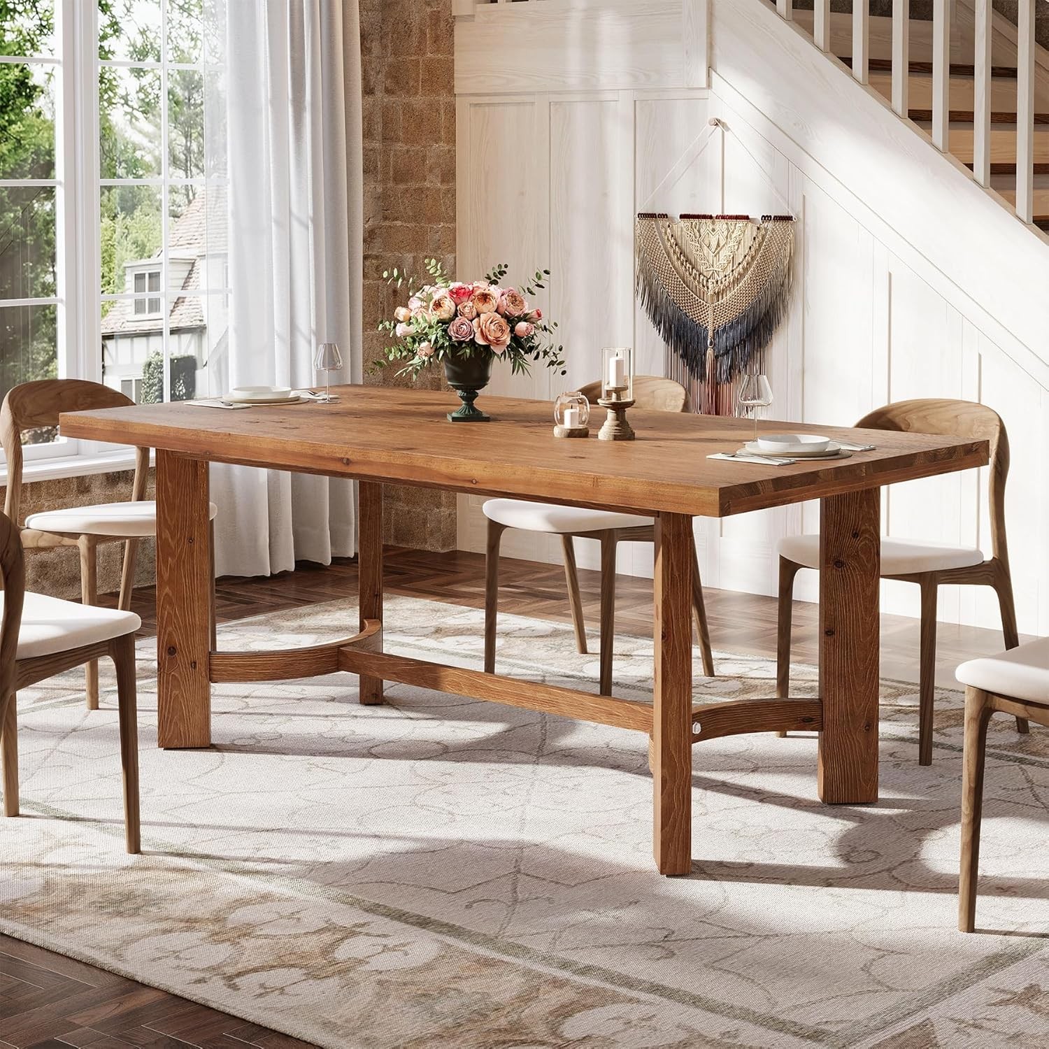 63-Inch Solid Wood Dining Table Farmhouse Rectangle Kitchen Table for 4-6 People gallery