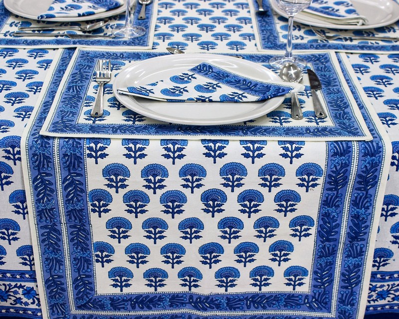 Dining Tablecloth Block Printed Table Cover Rectangle Tablecloth Gift for Dad gallery