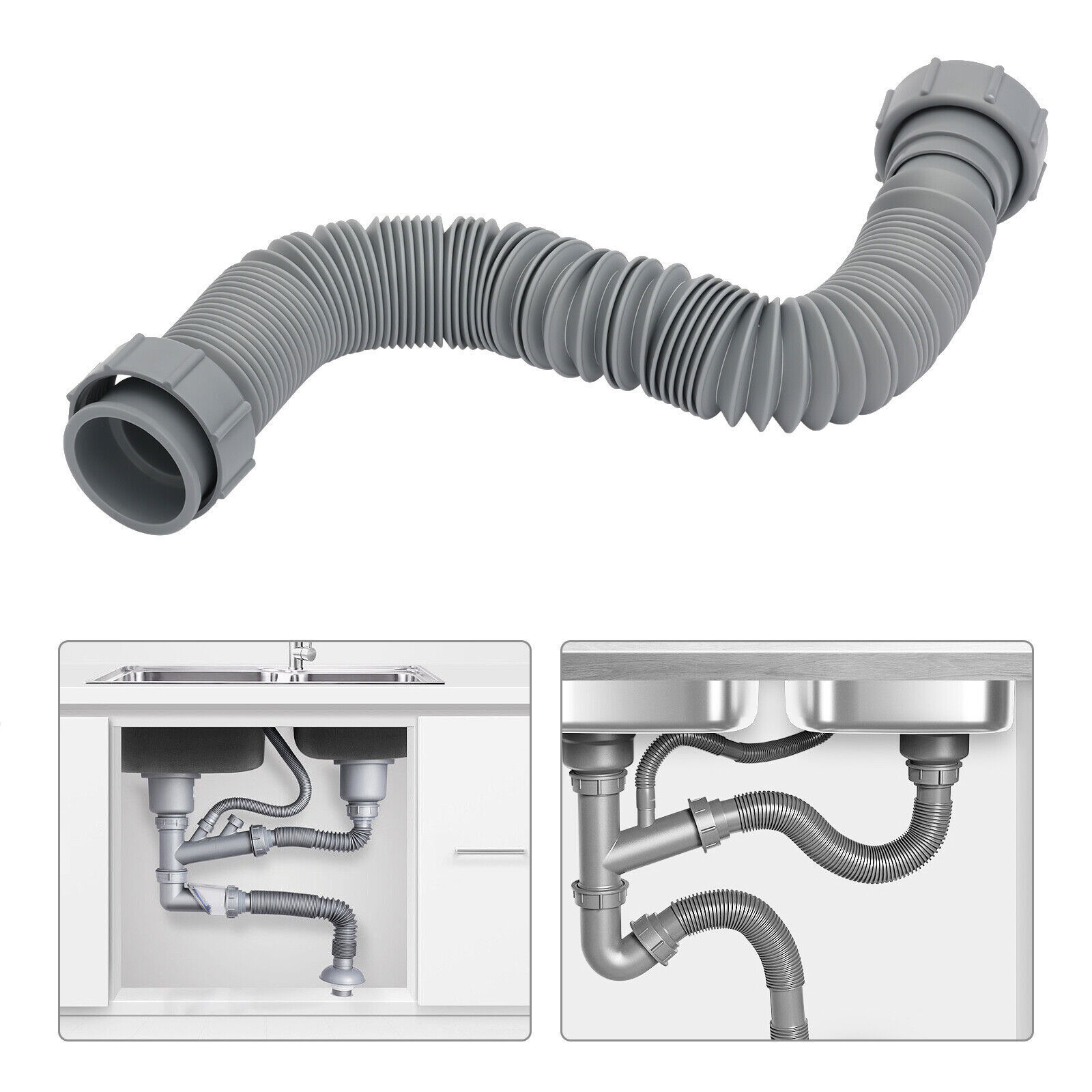Kitchen Sink Flexible Tubular Drain Tubing Pipe Basin Water Drain Hose Tube Kit gallery