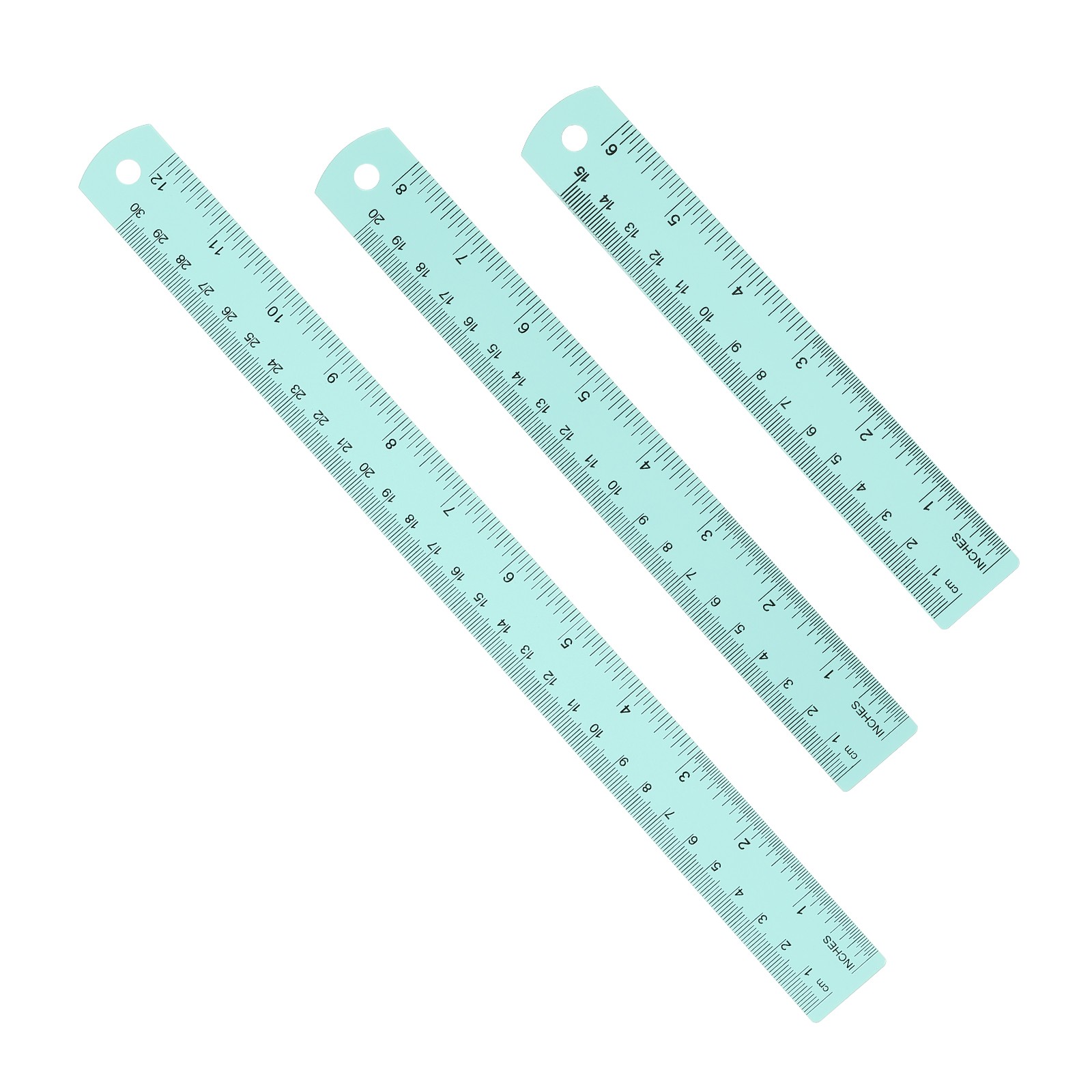 15cm/20cm/30cm Metal Ruler, 3 Pcs Aluminum Alloy Straight Edge Ruler, Blue Green gallery