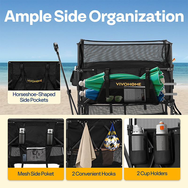 500L Capacity Double Decker Collapsible Wagon 600lbs Utility Cart w/ Big Wheels gallery